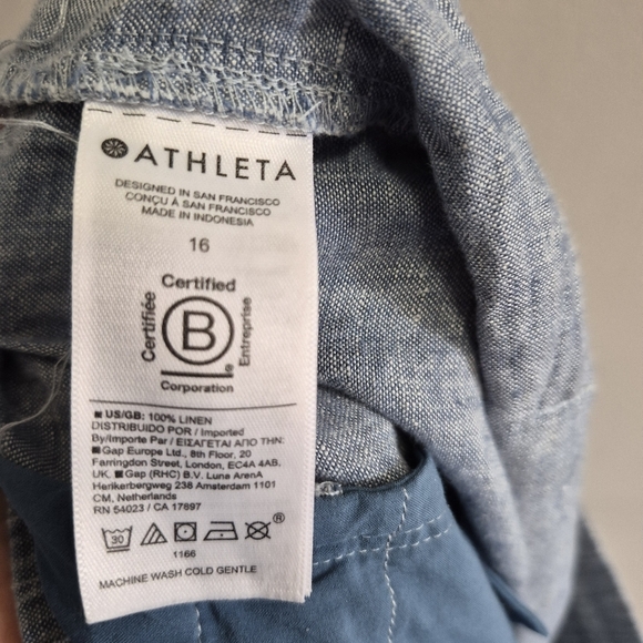 Athleta Retreat Linen High Rise Wide Leg Pants Chambray Blue Size 16 - Picture 8 of 9